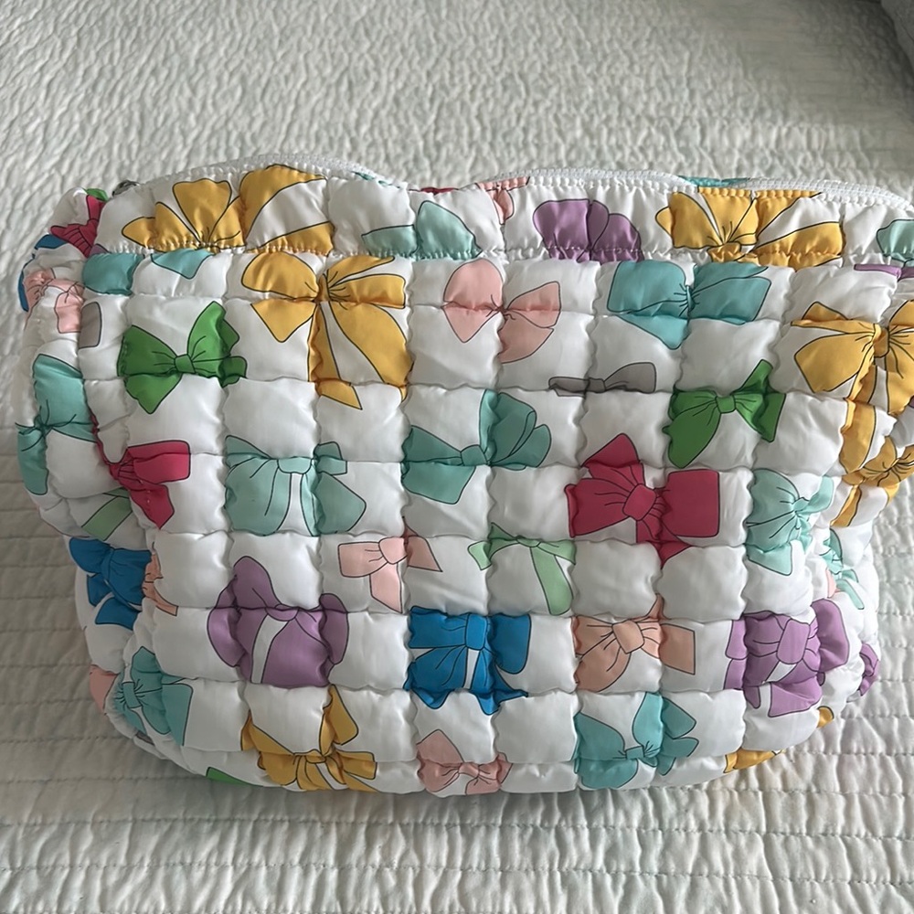 Katydid White and Yellow Quilted Cosmetic Bag